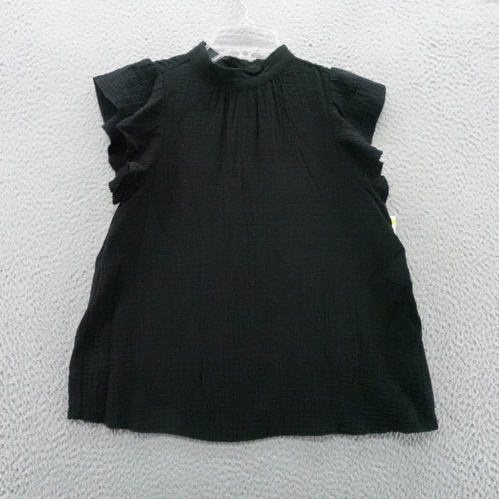 Joes Jeans Collection Black Ruffle Mock Neck Gauze Top Cotton XS NEW